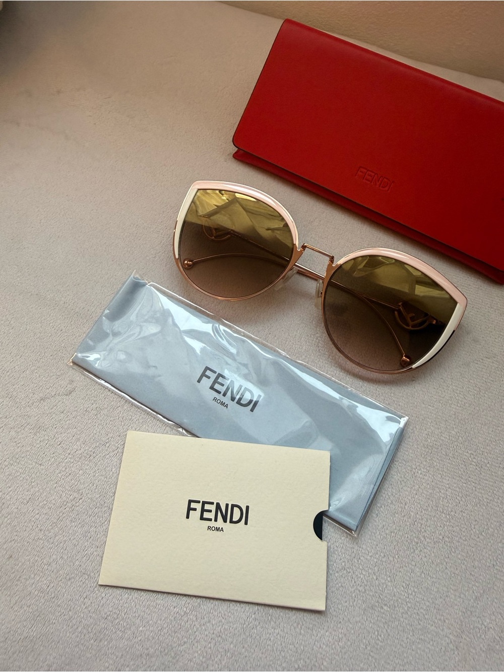 Fendi Women’s Cat-Eye Sunglasses - Red Case, Rose Gold Frame